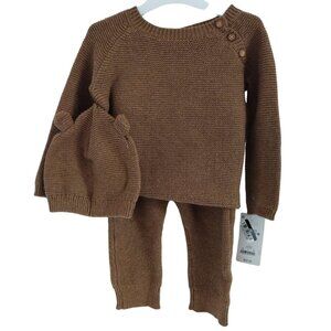 Just One You Carters 3Piece Baby Sweater Pant, Hat Set Size 9M Brown Knit Outfit